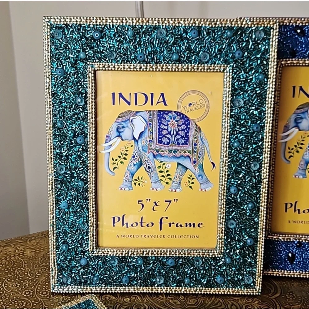 India beaded picture frame set made by a world traveler collection
